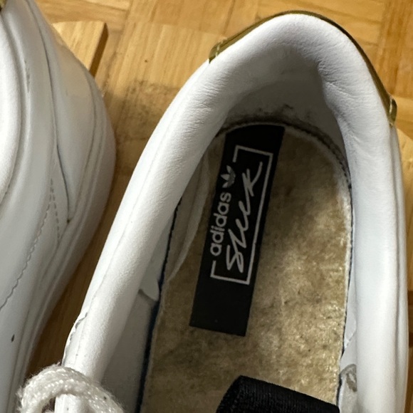 adidas Women's White Patent Sneakers with Gold Accents - Picture 4 of 12